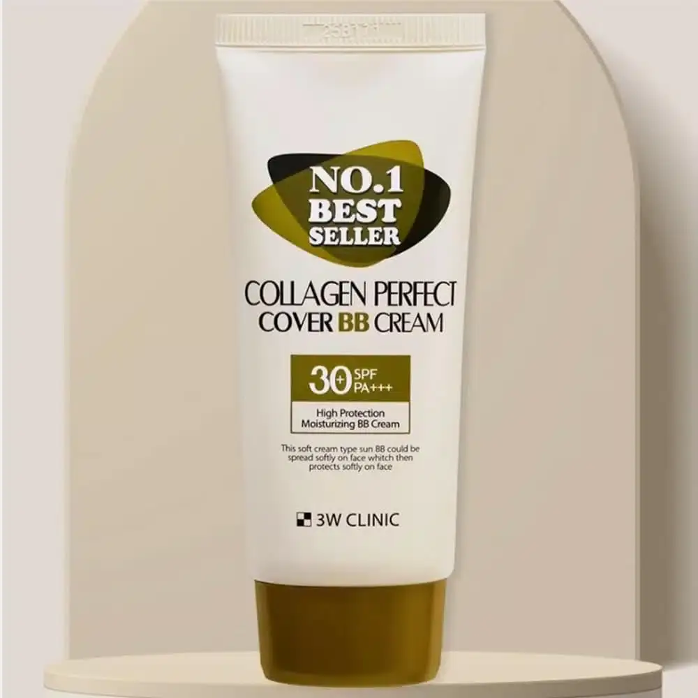 Angled close-up of 3W Clinic Collagen BB Cream tube, highlighting detailed product information. - thumbnail