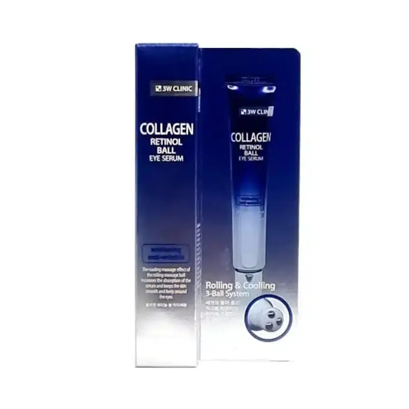 3W Clinic Collagen Retinol Ball Eye Serum, sleek aqua bottle with silver cap and rollerball applicator. - thumbnail