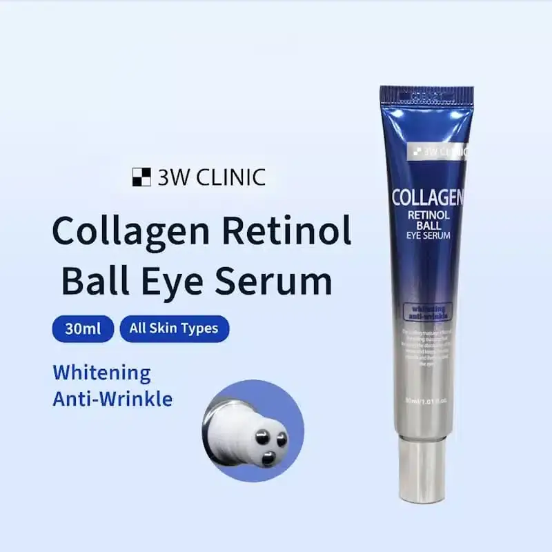 3W Clinic Retinol Ball Eye Serum with cap removed, revealing metallic rollerball applicator. - thumbnail