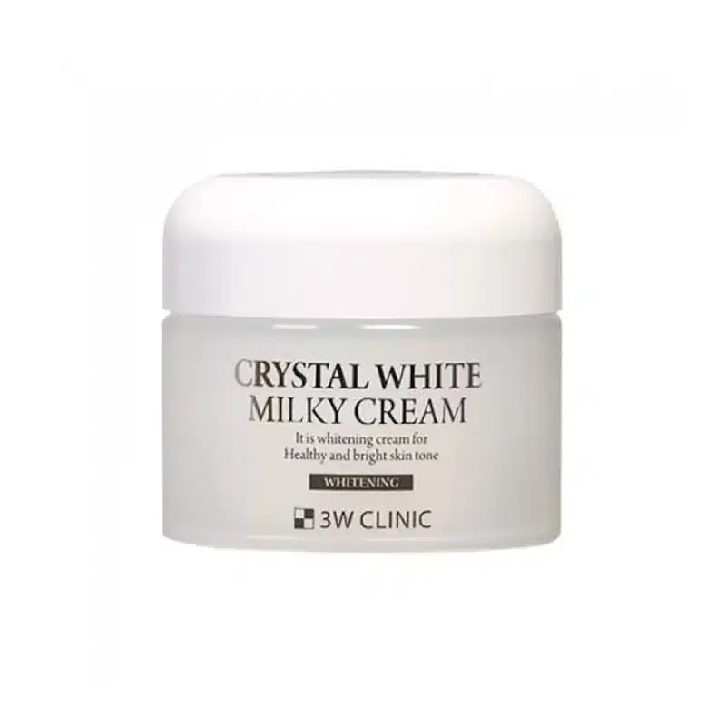 Open 3W Clinic Crystal White Milky Cream jar showing its smooth white texture inside. - thumbnail