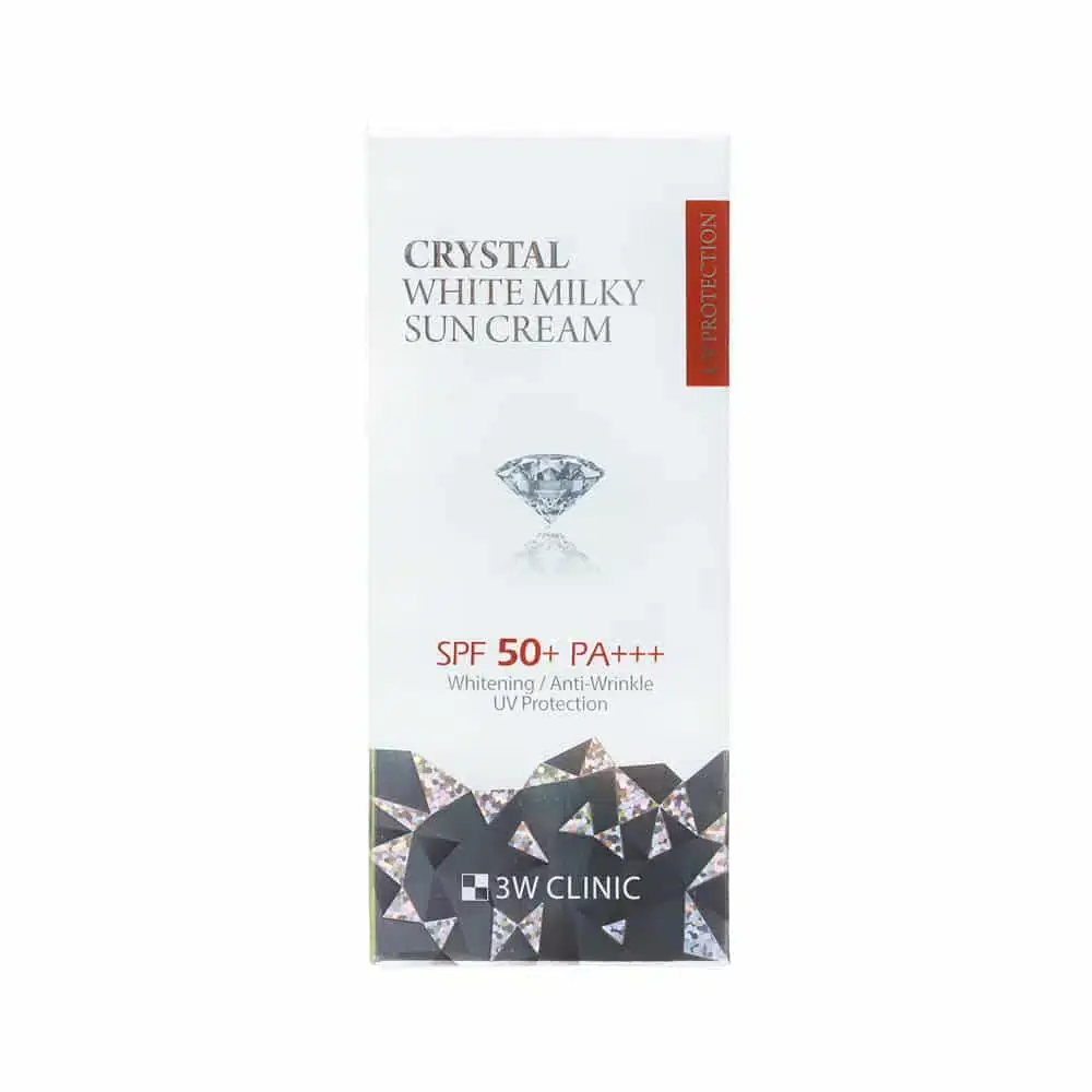 3W Clinic Crystal White Milky Sun Cream SPF 50+ PA+++ in a standing white tube, front view. - thumbnail