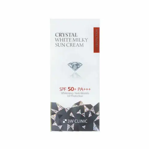 3W Clinic Crystal White Milky Sun Cream SPF 50+ PA+++ in a standing white tube, front view.