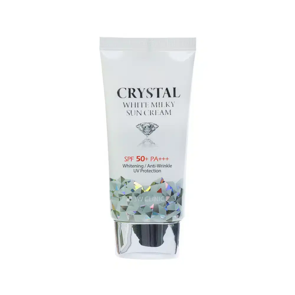 Close-up of 3W Clinic Crystal White Milky Sun Cream's creamy white texture, swatched. - thumbnail