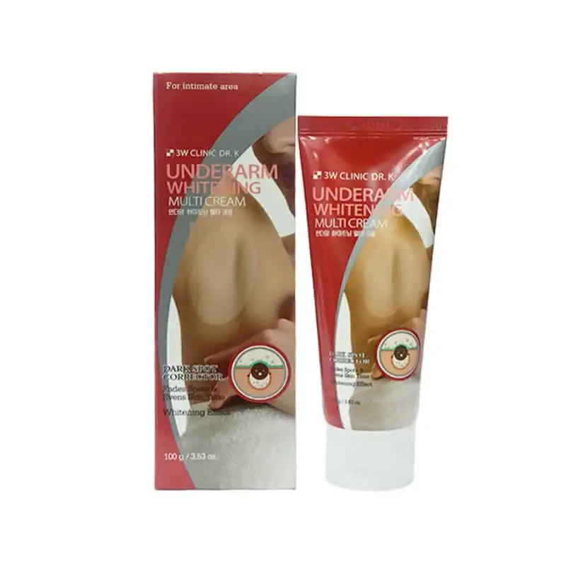 Front view of 3W Clinic DR. K Underarm Whitening Multi Cream 100gm white tube packaging, upright. - thumbnail