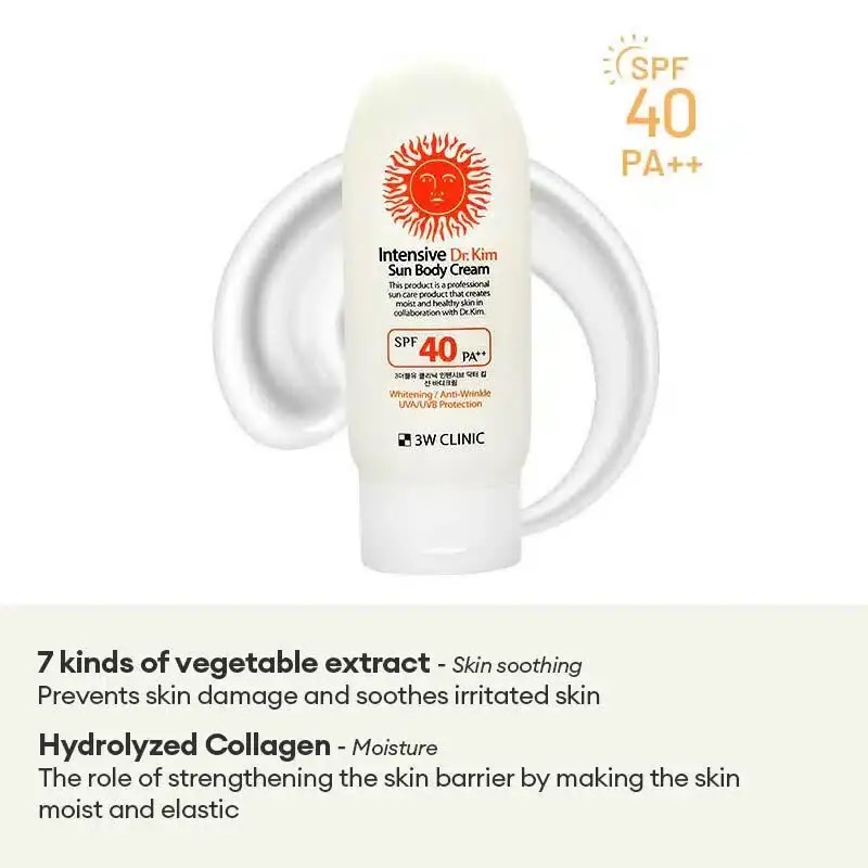 3W Clinic Intensive Sun Body Cream 150g tube lying horizontally, showing detailed back panel. - thumbnail