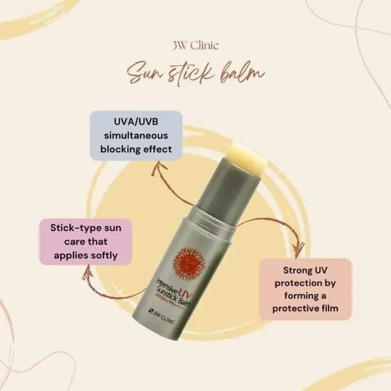 3W Clinic Sunstick Balm held in hand, showing a smooth, translucent swatch on skin. - thumbnail