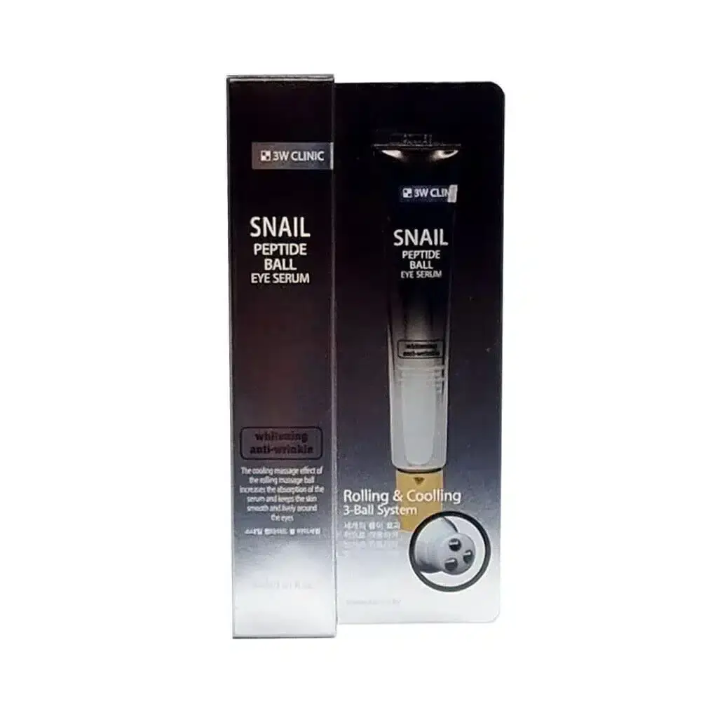 3W Clinic Snail Peptide Ball eye serum in a golden bottle with a clear roller applicator. - thumbnail