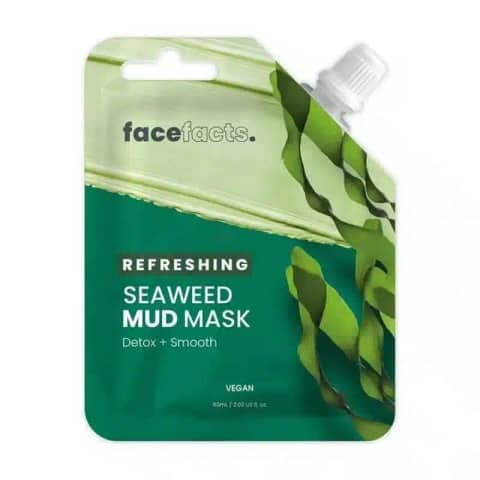 Face Facts Seaweed Mud Mask 60ml in a vibrant green tube with white text, standing upright.