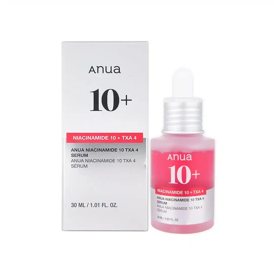 Anua Niacinamide 10% TXA 4% serum bottle, clear glass with green label, showing dropper. - thumbnail