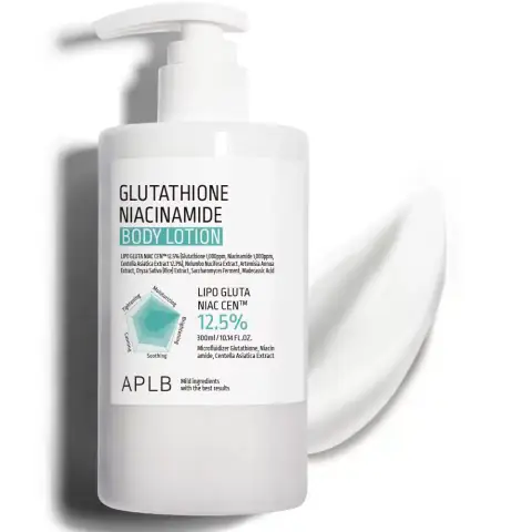 APLB Glutathione Niacinamide Body Lotion, 300ml white pump bottle, standing upright.