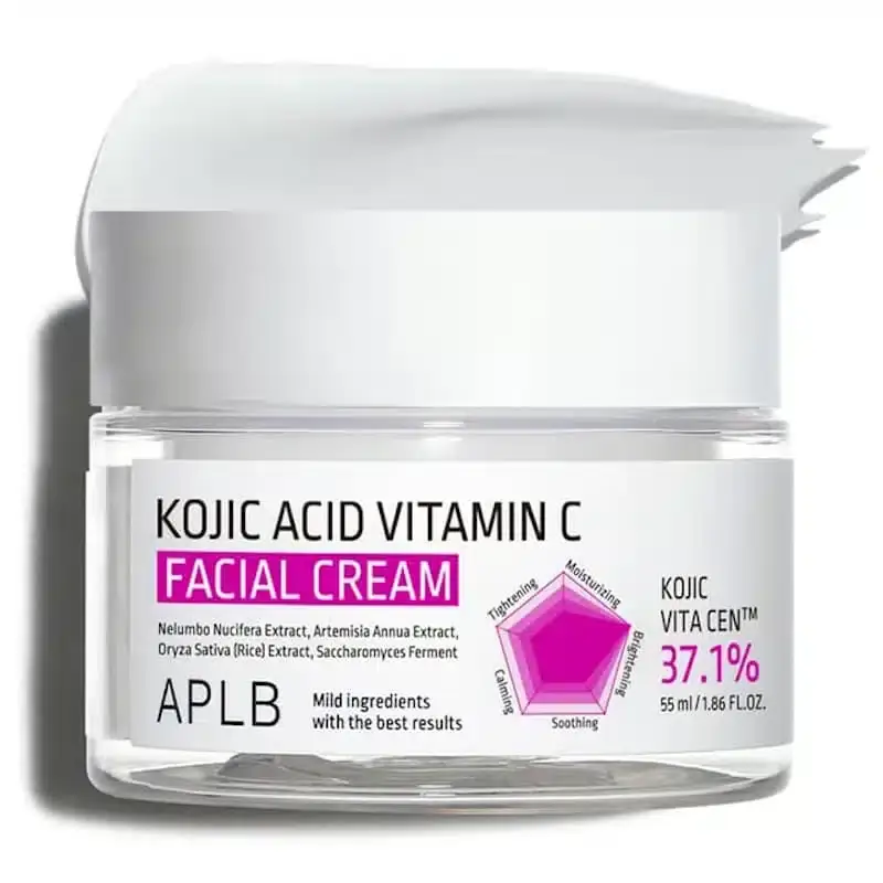 APLB Kojic Acid Vitamin C Facial Cream 55ml jar, white with green label, front view. - thumbnail