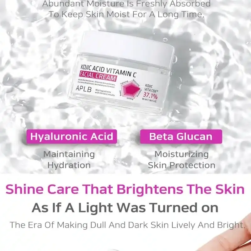 Two APLB Kojic Acid Vitamin C facial cream jars, one upright, one sideways. - thumbnail