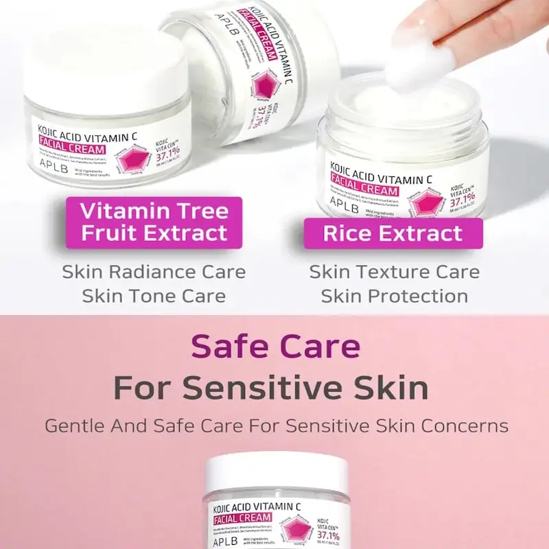 APLB Kojic Acid Vitamin C cream jar with lid off, revealing contents. - thumbnail