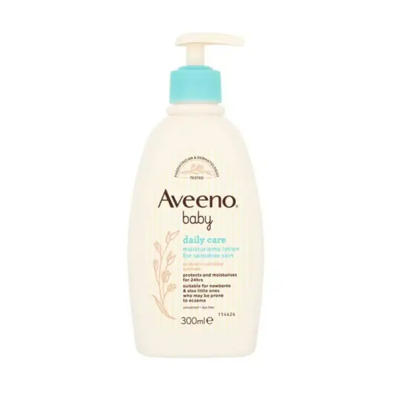 Aveeno Baby Daily Care Moisturising Lotion 300ml white pump bottle, front view on a clean background. - thumbnail