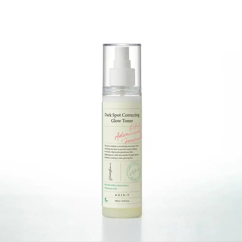 Axis-y Dark Spot Correcting Glow Toner 125ml clear bottle, standing upright on a light surface. - thumbnail
