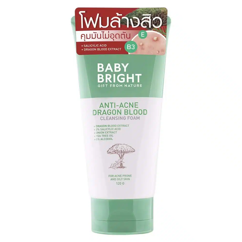 Baby Bright Anti-Acne Dragon Blood Cleansing Foam 120g white tube standing upright, showing front label clearly. - thumbnail