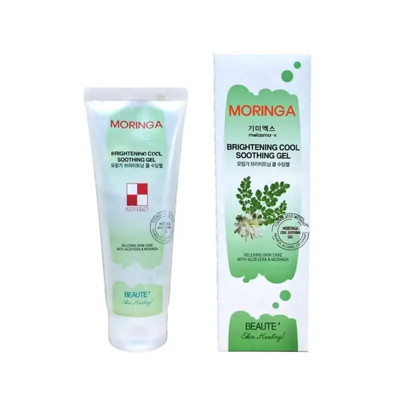 Beaute Melasma-X Moringa Brightening Cool Soothing Gel 160ml tube standing upright, front view. - thumbnail