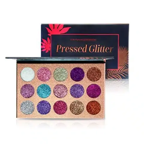 Beauty Glazed 15 Ultra Pressed Glitter Eyeshadow Palette in sleek black closed packaging, angled view.