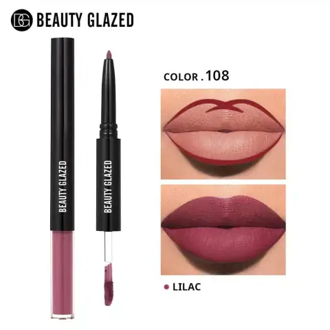 Beauty Glazed 2-in-1 matte lilac lipstick and lipliner pen, long-lasting and waterproof.
