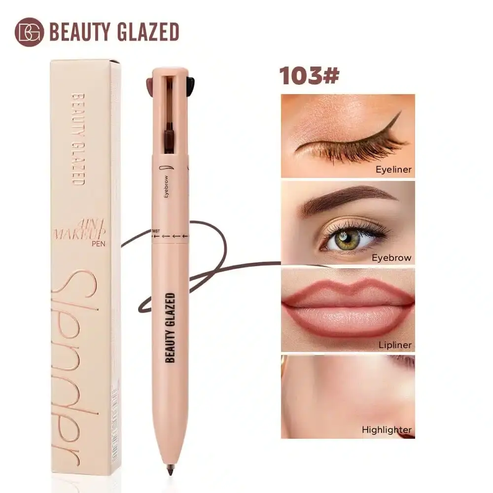 Beauty Glazed 4-in-1 multifunctional pencil makeup, white body with pink branding, standing upright. - thumbnail