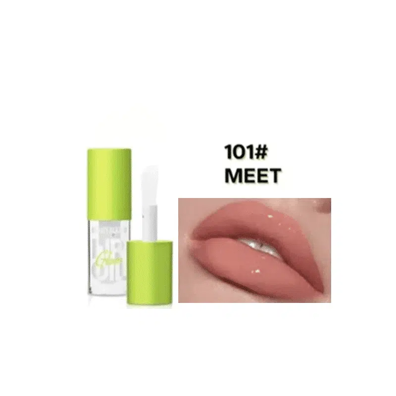 Beauty Glazed Glow Lip Oil "Meet 101" standing upright, featuring its clear tube and golden cap.