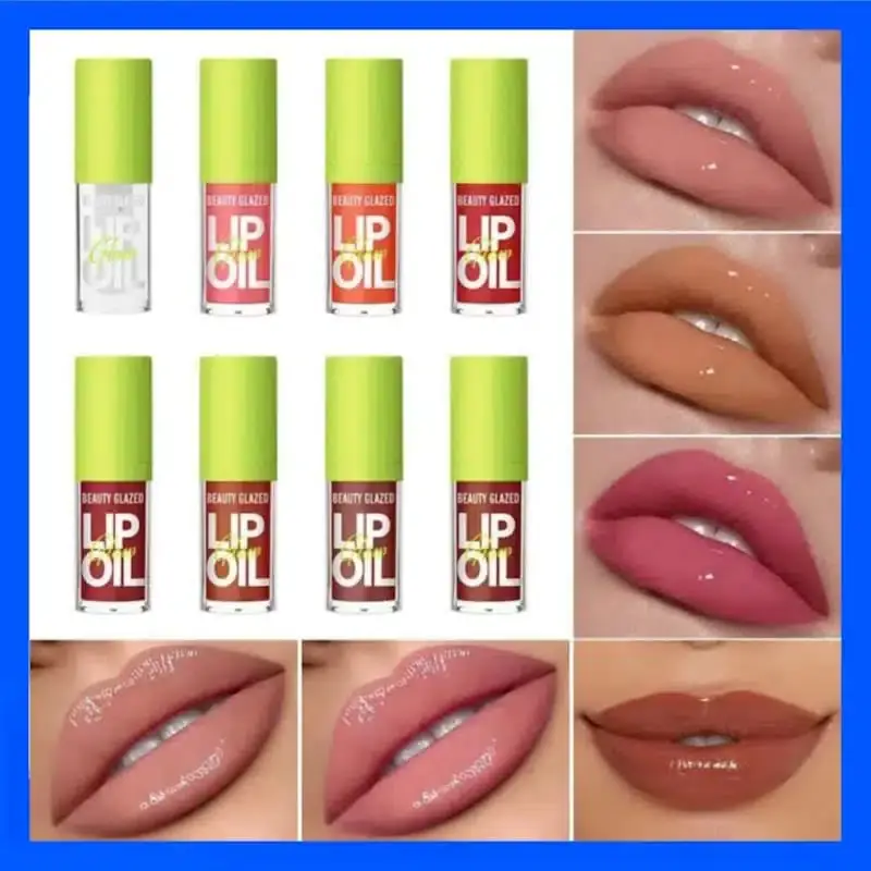Three Beauty Glazed Glow Lip Oil Sweet 103 tubes, showcasing their vibrant peachy shades, angled display. - thumbnail