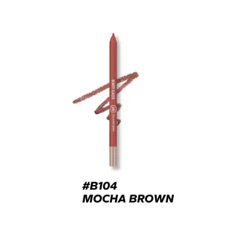 Beauty Glazed B104 Mocha Brown waterproof lip liner standing upright, cap on, showcasing brand.