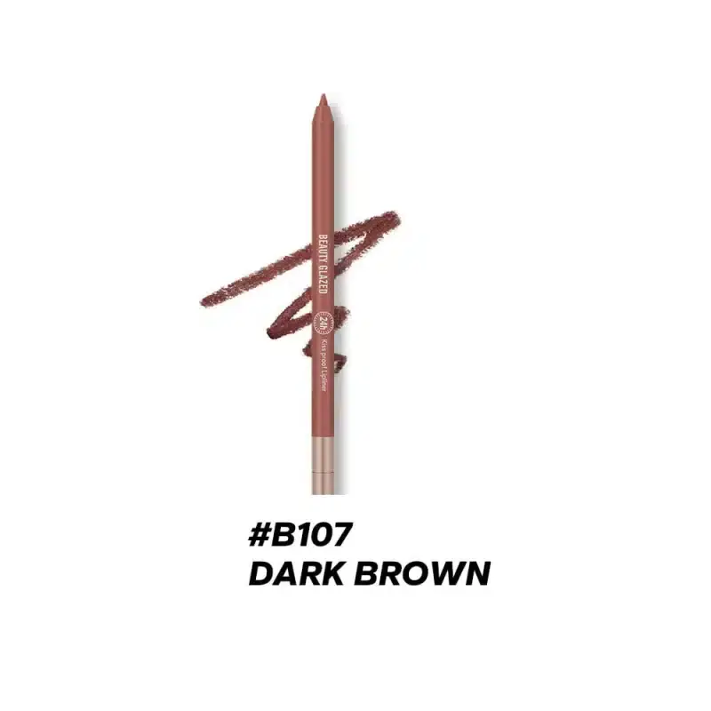 Beauty Glazed B107 Dark Brown waterproof lip liner pencil, cap on, standing vertically. - thumbnail