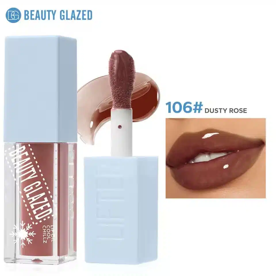 Beauty Glazed Cool Chillz 106 Dusty Rose lip oil, clear tube with visible applicator. - thumbnail
