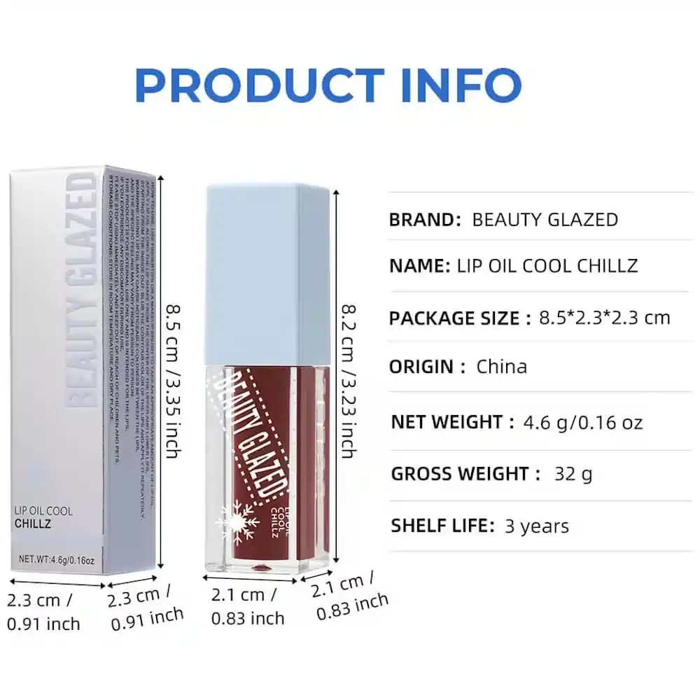 Beauty Glazed Lip Oil Cool Chillz applicator wand with shimmering peach texture exiting the tube. - thumbnail