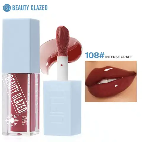 Beauty Glazed Cool Chillz 108 Intense Grape lip oil, clear tube, applicator inside.