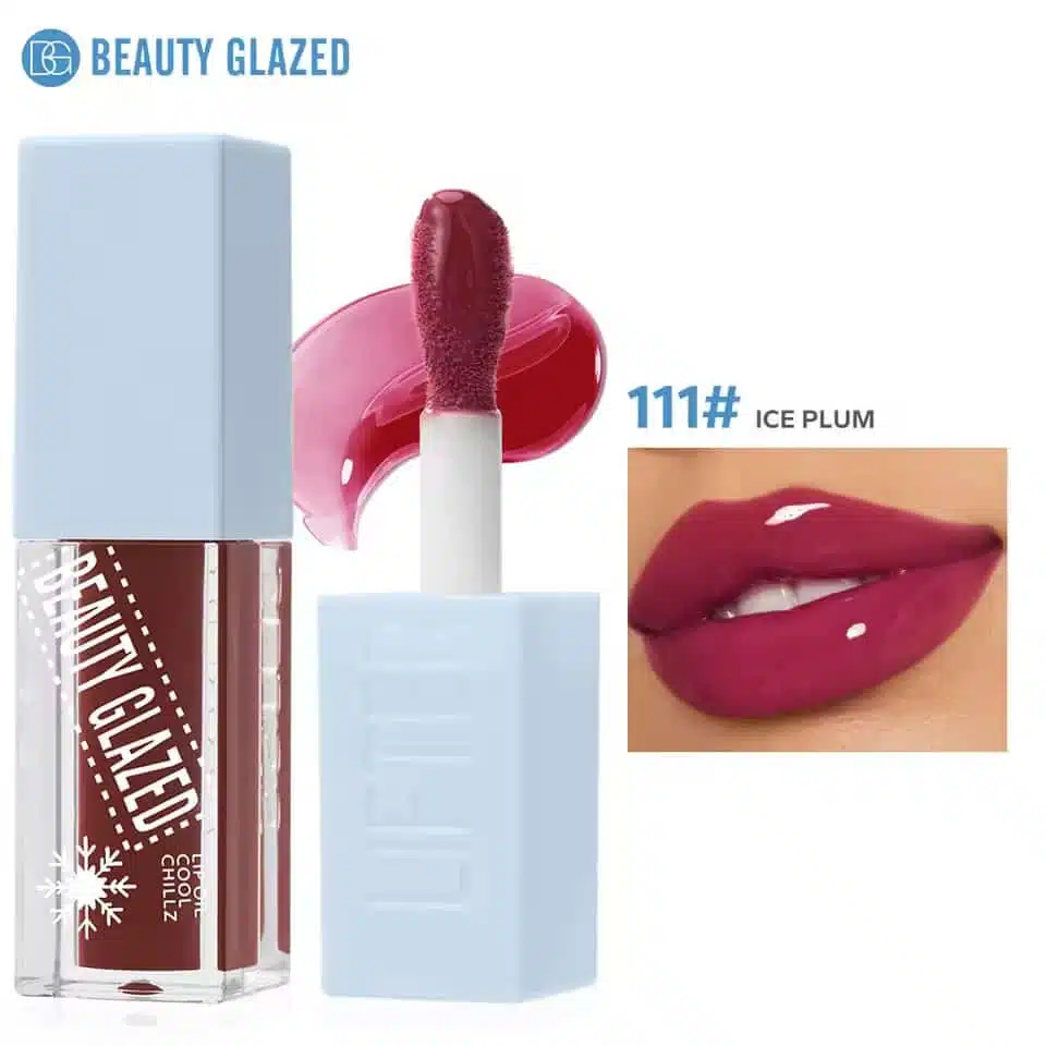 Beauty Glazed Lip Oil Cool Chillz 111 Rose Nude, clear tube packaging with visible rose tint. - thumbnail