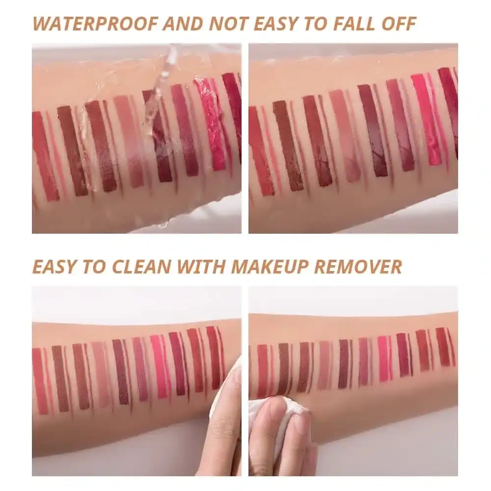 Close-up of Beauty Glazed maroon matte lipstick and lipliner tips, both caps removed. - thumbnail