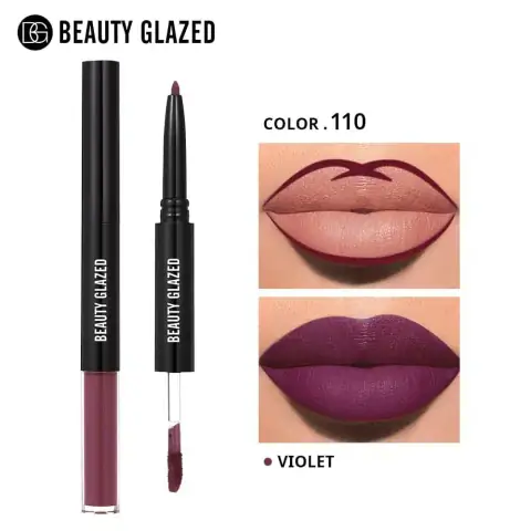 Beauty Glazed 2-in-1 Matte Lipstick and Lipliner Violet 110 pen, full view, capped.