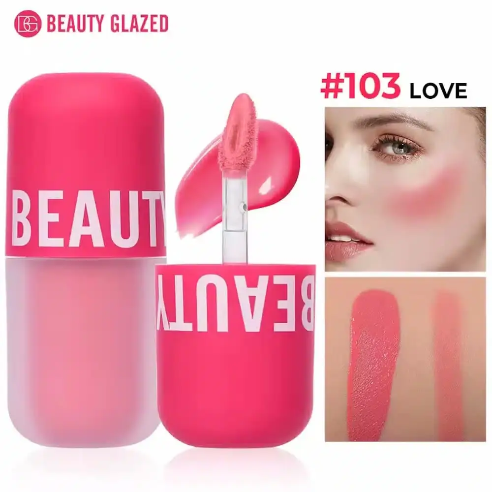 Beauty Glazed Liquid Blush Love 103 in clear tube with black cap, standing upright. - thumbnail