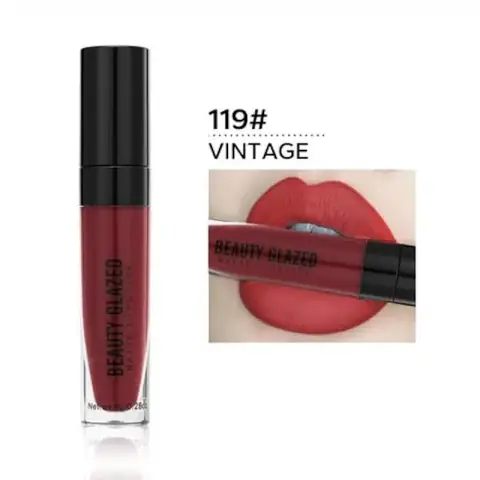 Beauty Glazed Matte Lipstick Vintage 119 in its elegant closed black tube, displaying brand name.