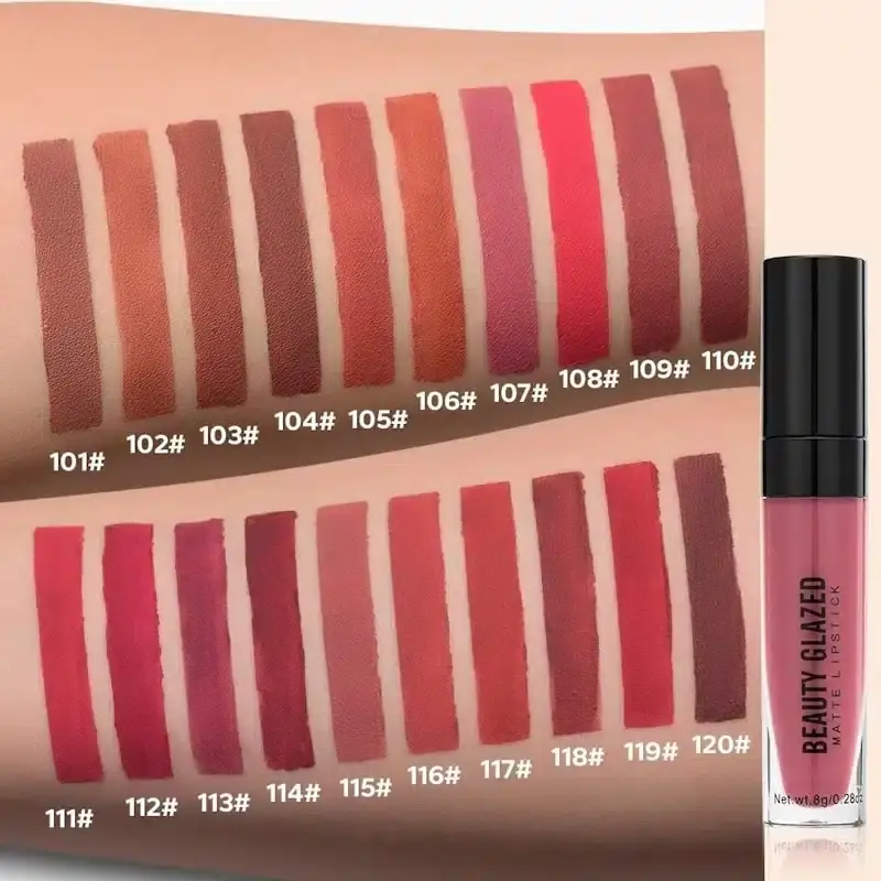 Open Beauty Glazed matte lipstick tube, revealing the deep Vintage 119 bullet color. - thumbnail