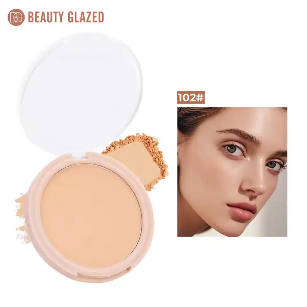 Beauty Glazed Soft Focus Pressed Powder compact 102 in a sleek black case, angled on white background. - thumbnail
