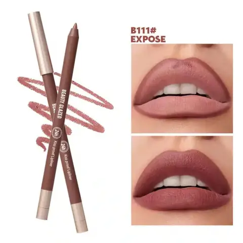Beauty Glazed waterproof B111 Expose lip liner pencil, black barrel, vibrant berry-pink tip exposed.