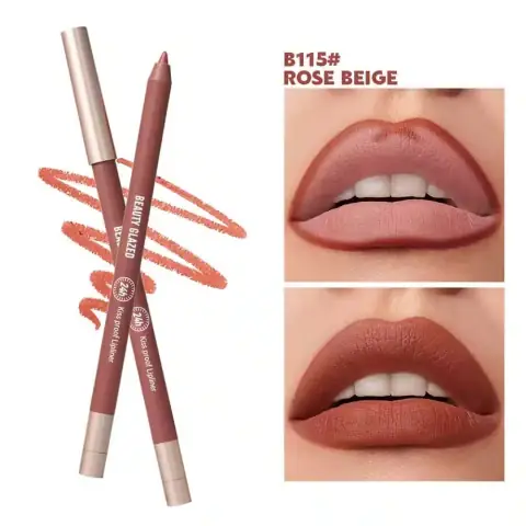 Beauty Glazed B115 Rose Beige lipliner pencil, waterproof and long-lasting, with sharpened tip.