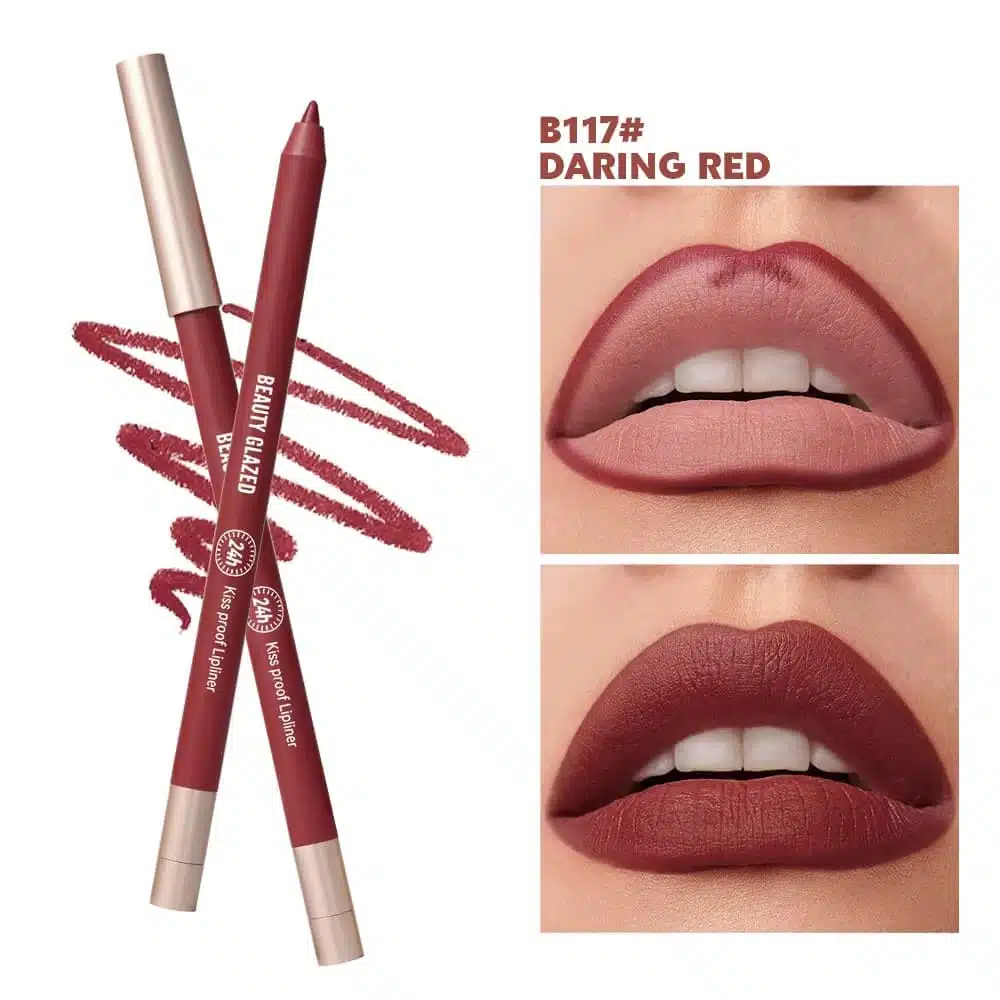 Beauty Glazed B117 Daring Red lipliner pencil, cap off, showcasing the vibrant red tip. - thumbnail