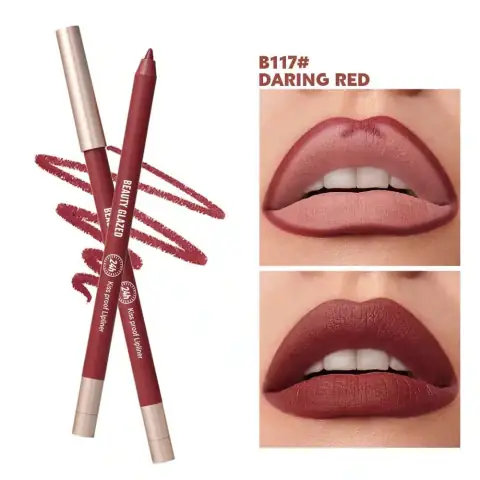 Beauty Glazed B117 Daring Red lipliner pencil, cap off, showcasing the vibrant red tip.