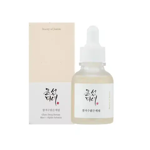 Beauty of Joseon Glow Deep Serum Rice + Arbutin 30ml in a translucent amber bottle with dropper cap.