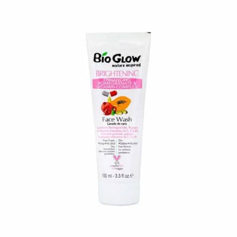 Red Bio Glow Pomegranate & Vitamin Complex Face Wash tube, 100ml size, with white cap.