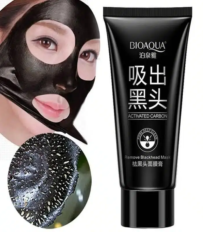Close-up of Bioaqua Activated Carbon Blackhead Mask, highlighting "deep cleansing" and "shrink pores". - thumbnail