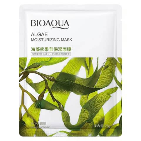 Bioaqua Algae Moisturizing Face Sheet Mask 25g in green sachet packaging.