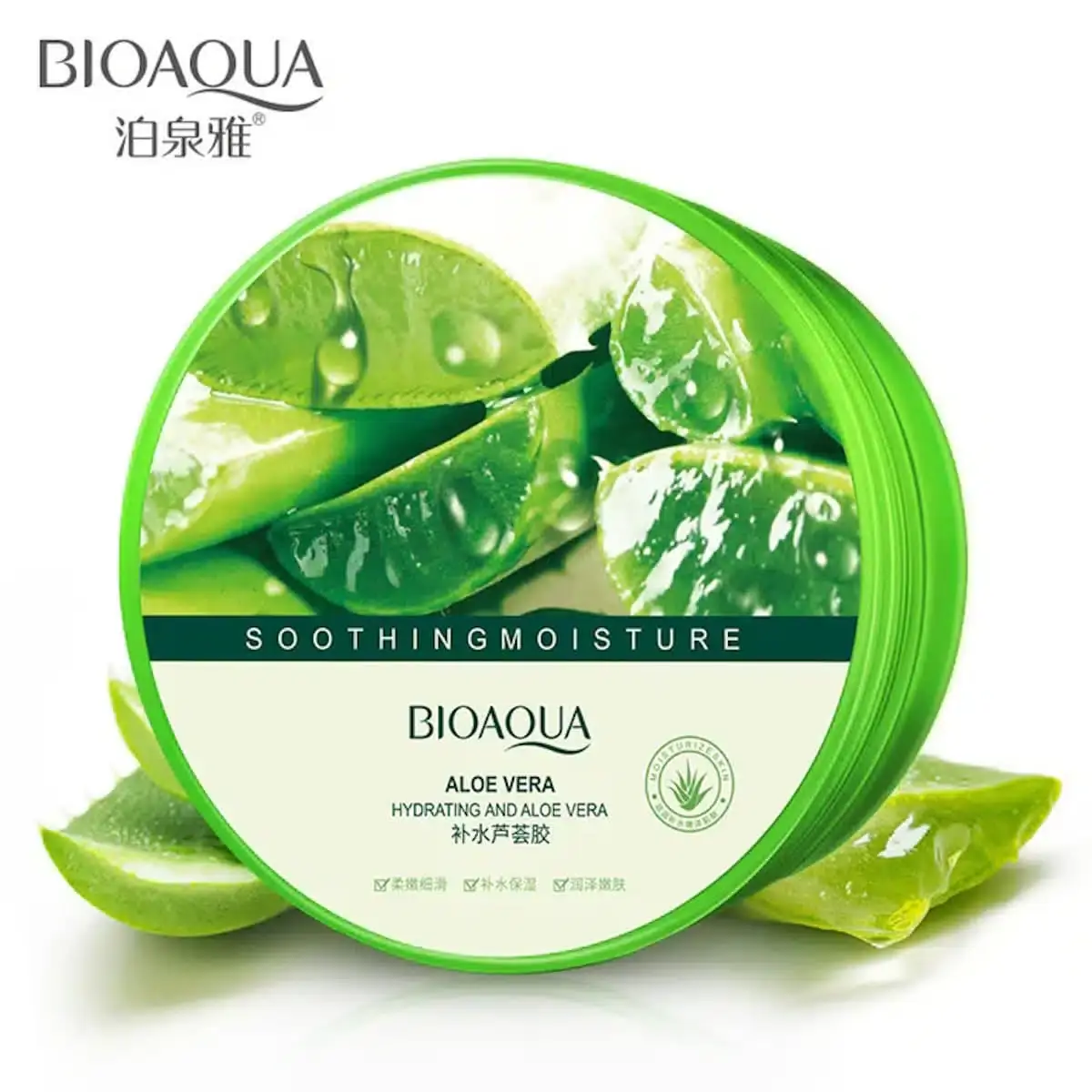 Full Bioaqua Aloe Vera Soothing Gel 300ml jar, green label, clear container, white lid. - thumbnail