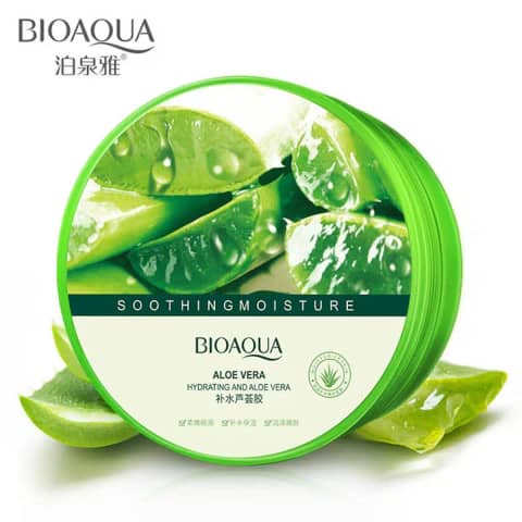 Full Bioaqua Aloe Vera Soothing Gel 300ml jar, green label, clear container, white lid.