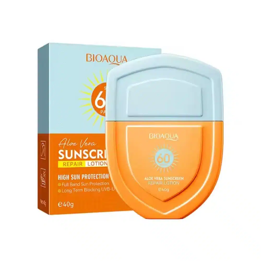 Upright Bioaqua Aloe Vera Sunscreen SPF60+ PA+++ 40g tube with green and white branding. - thumbnail