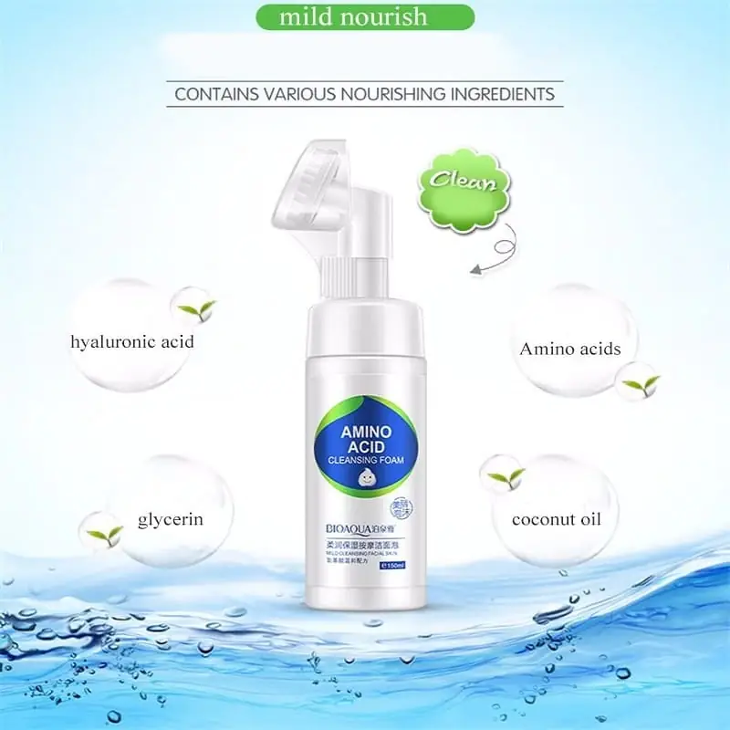 Bioaqua Amino Acid Foam Cleansing white tube lying horizontally, showcasing its blue cap. - thumbnail